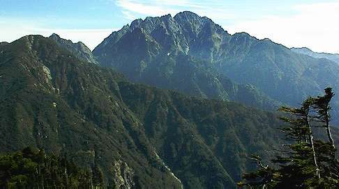 劒岳の勇姿、左は赤谷山